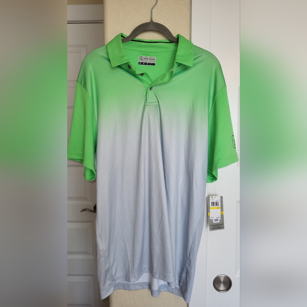 PGA Tour Lime Green and Light Gray Polo Shirt